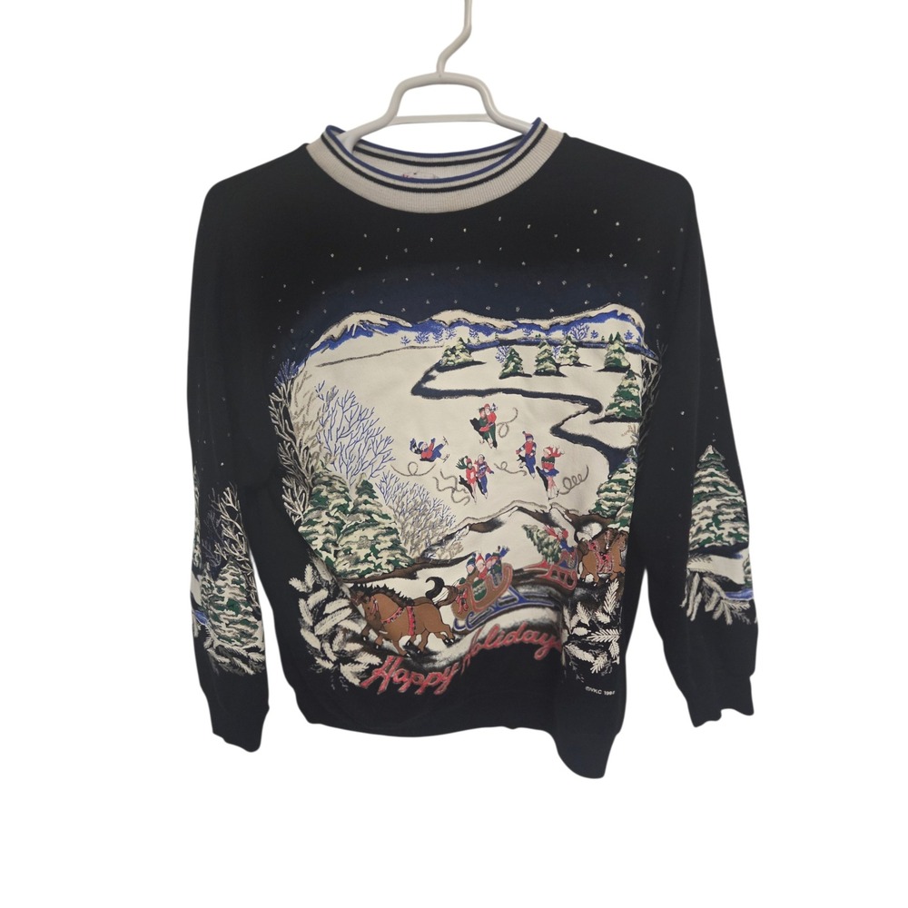 "Vintage 90s Nutcracker Christmas Sweatshirt Ice‎ Skating Sleigh Snow Scene